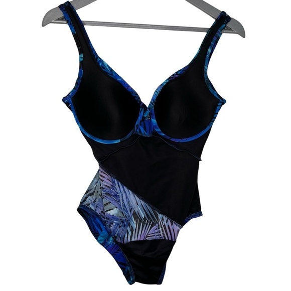Miraclesuit Royal Palms Blue Swimsuit Size 10 Tropical Floral Print Underwire - Picture 10 of 12